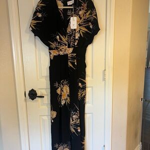 L'ATISTE Black and Yellow Floral Wide Leg Jumpsuit